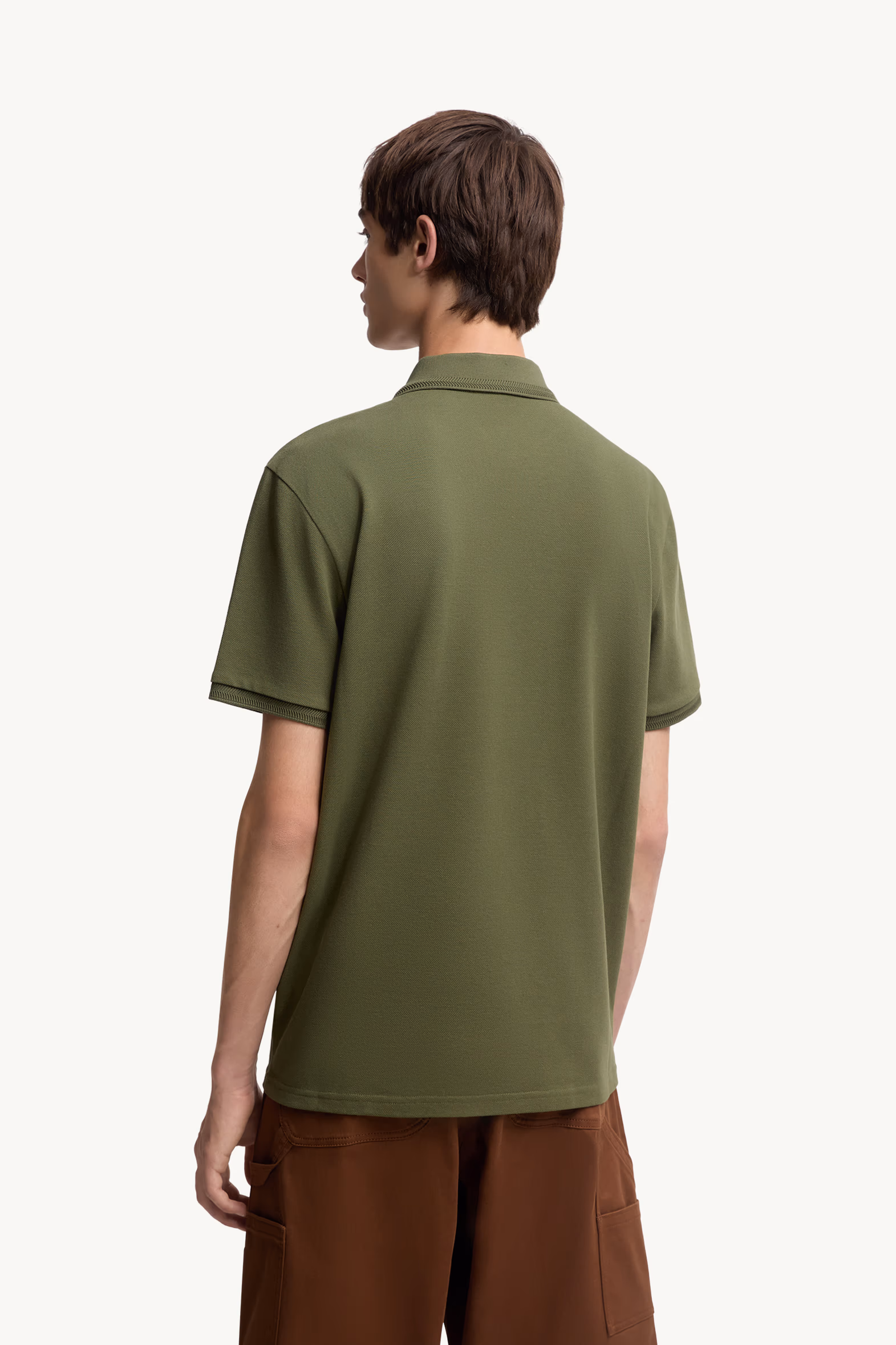 Logo Patch Cotton Piquet Polo Shirt Men Khaki Moncler 5